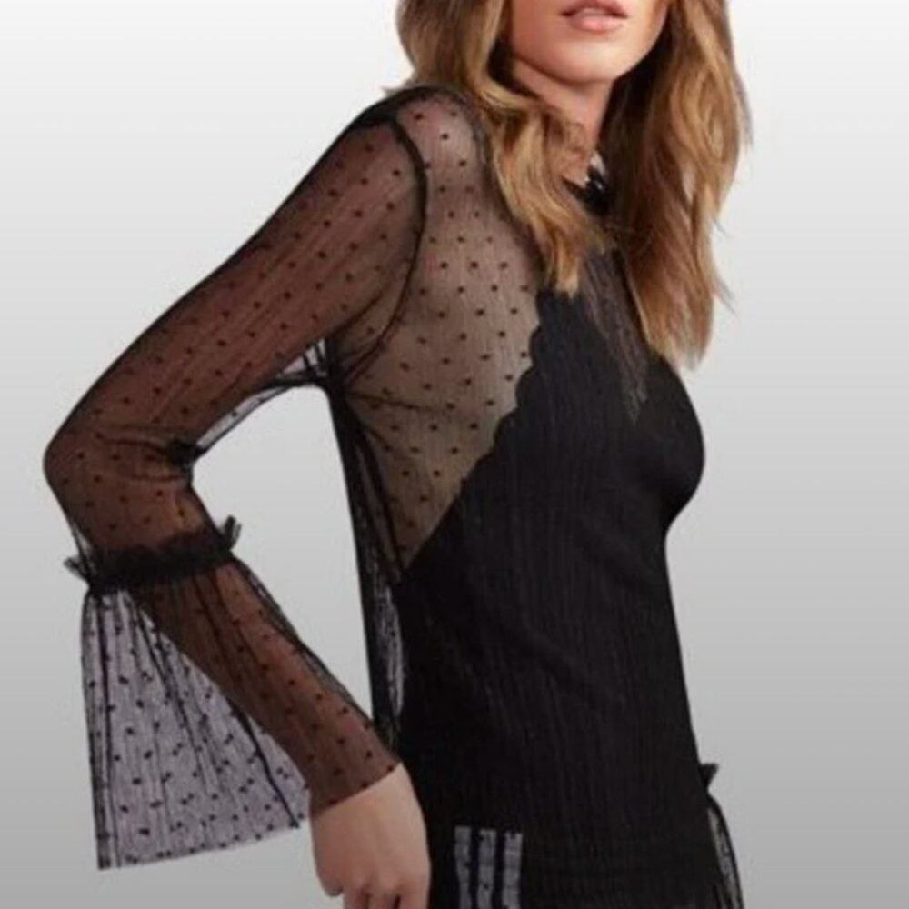 Ten Sixty Sherman Black Sheer Swiss Dot Top size Medium - Picture 6 of 9